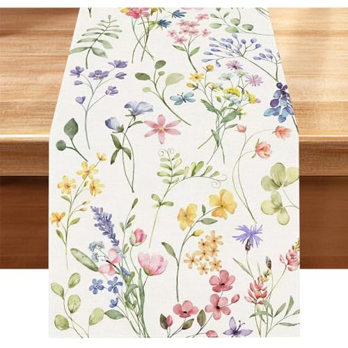 Blumen Schmetterling Frühling Tischläufer Frühlingsdeko Tischläufer 33 x 183 cm Modern Ostertischläufer Frühling Küche Esstisch Dekoration für drinnen und draußen Urlaub Party Deko