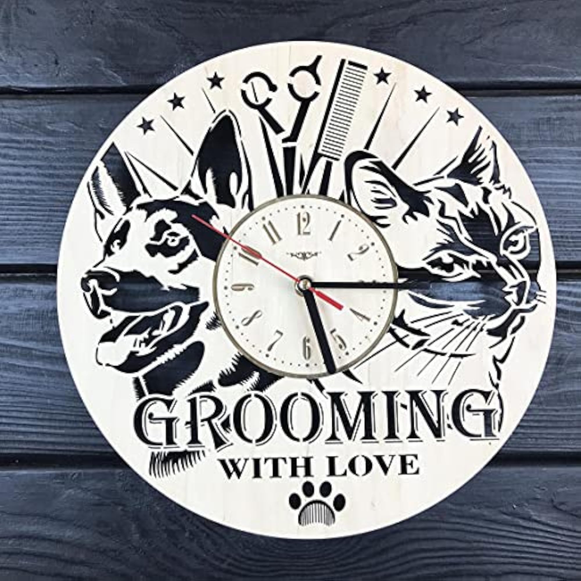 Pet Grooming Wall Clock for Home Decor