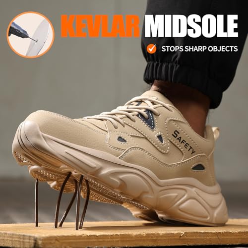 Image of GLANOUDUN Steel Toe Safety Work Shoes for Men, ASTM F2413 Certified Puncture-Resistant Kevlar Midsole, Low-Top Construction & Warehouse Work Shoes Brown
