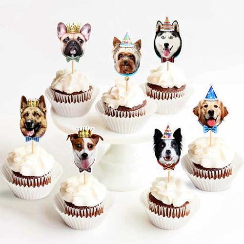 Blumomon 30 Stück Hunde Cupcake Topper, süße Hunde Welpengesichter, Kuchen Deckel, Party Dekorationen für Hunde Welpen Motto Party, Kindergeburtstag, Babyparty, Partyzubehör