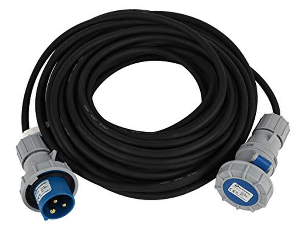 Electraline 46143 Industrial Rallonge en Caoutchouc 20 MT Prise Industrielle IEC fiche à 3 Broches adaptée, Camping, Caravane, Bateau, Chantier, IP67, Câble H07RN Section 3G1,5 mm², Noir