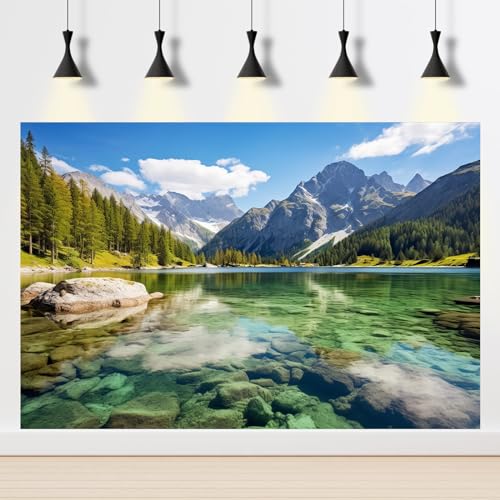 Image of Mountain Lake Aquarium Background Pine Trees Ldyllic Landscape Fish Tank Background Serene Captivating Lake Reptile Tank Backgrounds Nature Majestic Mountains Reptile Enclosure Backgrounds 30x18in