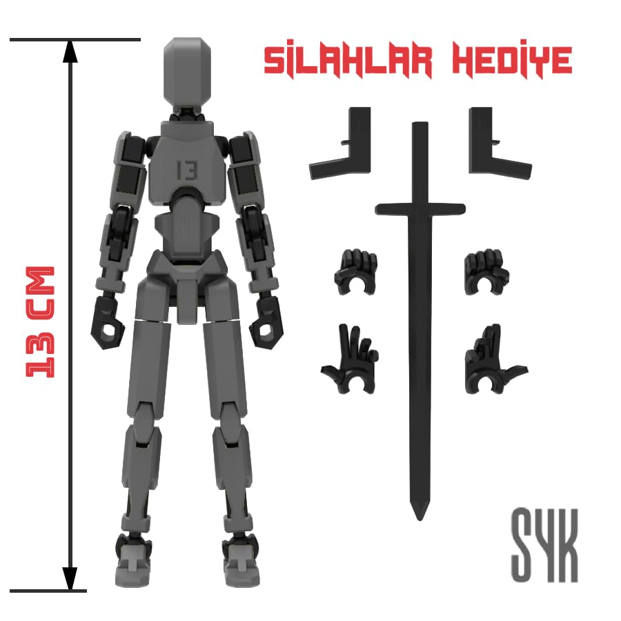 Robot 13 Dummy Koyu Gri Siyah, Tüm Eklemleri Hareketli Aksiyon Figürü Oyuncak