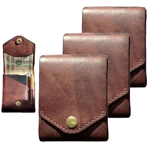 Multifunctional Compact Wallet 3 Pcs - Handmade Leather Card Holder/Wallet, Slim Minimalist Wallet, Built-In Pen Slot, Wallet For Put Flat Banknotes For Daily Commuting, Business, Travel