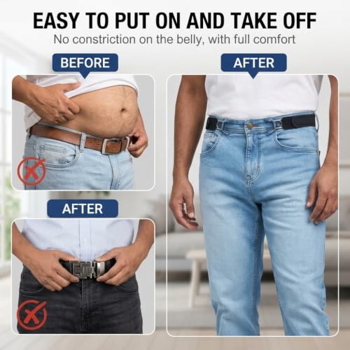 Image of SANNIDHI Buckle Free Belt for Men Women Metal Hook Tactical Elastic Belts | Black, Nylon, Adjustable Stretch No Buckle, Durable Hook and Loop Fastener, Unisex, Waist Belt for Jeans&Trousers