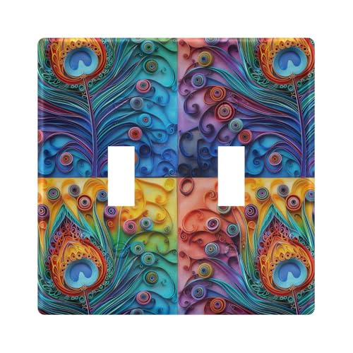 UMIRIKO Peacock Feather Rainbow Light Switch Cover Plate Covers Decorative Double Toggle Home Decor 202b5816
