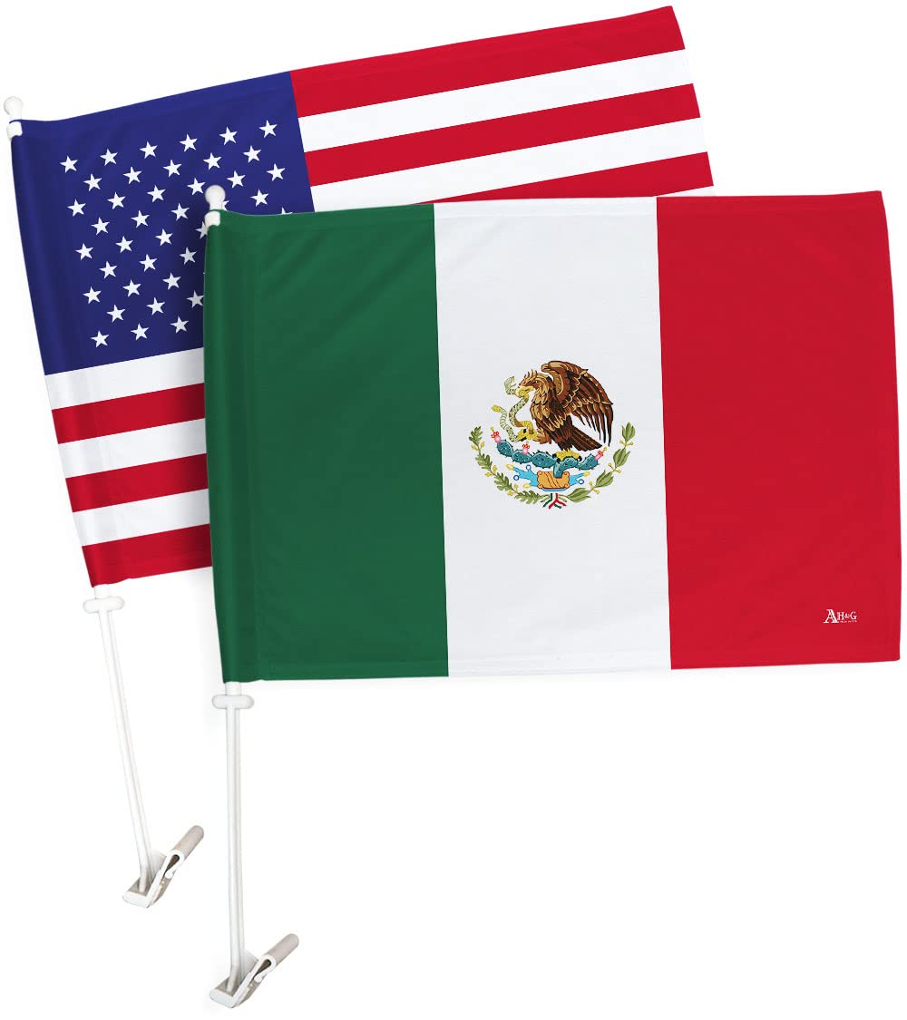 Banderas De Mexico Para Carros USA Pack Mexicanas Decoracion Mexican Flag For Car Window Clip Hood Regalo Independence Day Vehicle Truck Motorcycle Decor Holder Mount Accessories Sticker Gift Made In USA