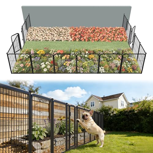 Image of FXW Garden Fence Outdoor for the Yard - 24in(H) x 30.4ft(L) Heavy Duty Metal Animal Barrier for Dog, No Dig Decorative Dog Fence, 16 Panels, Black