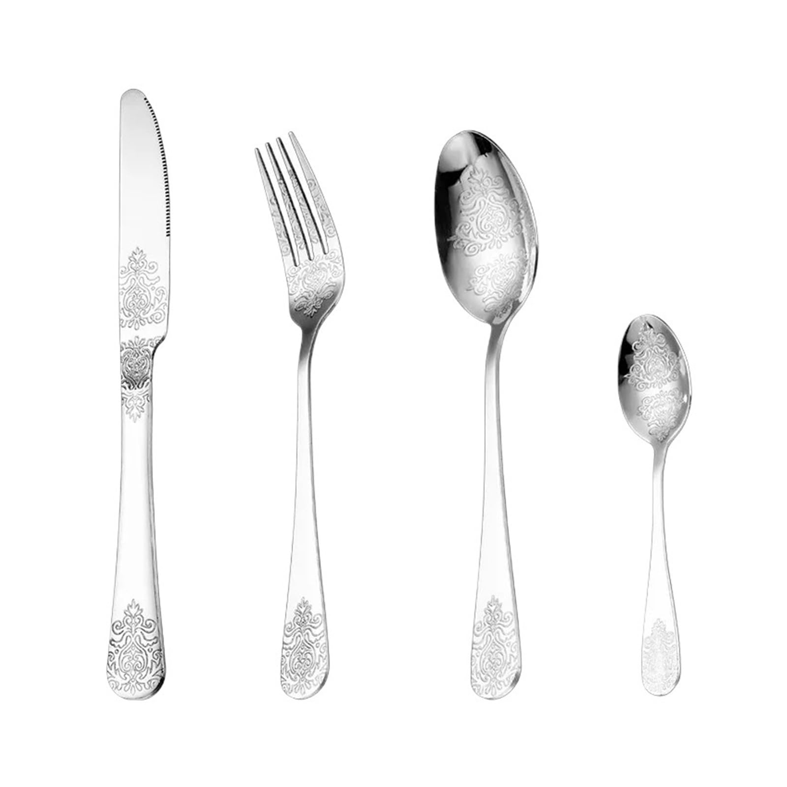 Cubiertos de acero inoxidable 304 tallados, el set de 4 piezas ideal para regalar en bodas y mudanzas