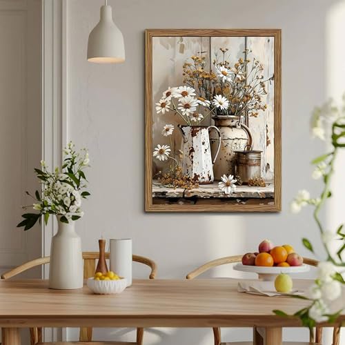 Country Wall Art, Farmhouse Pictures Wall Decor, Rustic Daisy Canvas Prints, Rusty Watering Can Art Paintings, Vintage Floral Artwork for Living Room Hallway Kitchen Bathroom Decor, Framed 12x16 In by YHCTHT - Used condition - Image 2