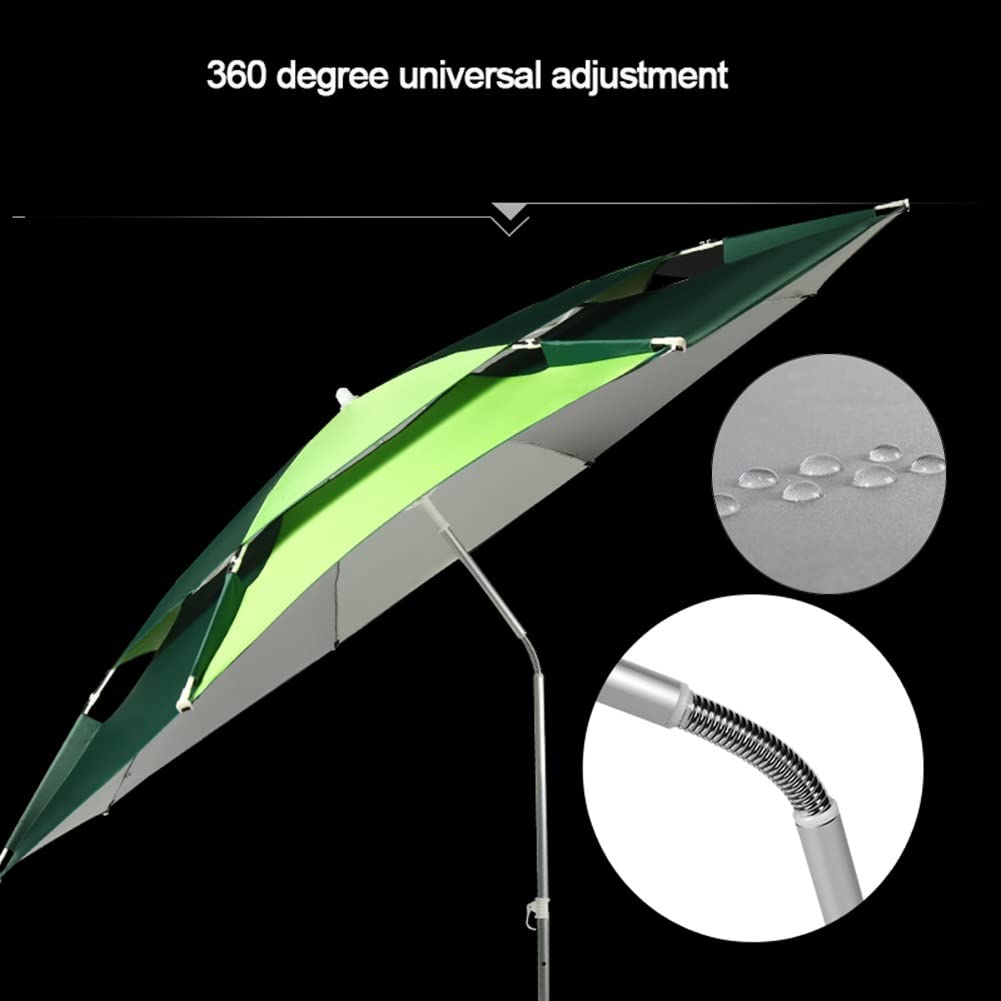 Ombrellone da spiaggia, antivento, portatile, con protezione UV, ancoraggio per la sabbia e palo in alluminio inclinabile, ideale per spiaggia, patio, giardino, pesca, verde, 2,4 m/7,9 piedi.