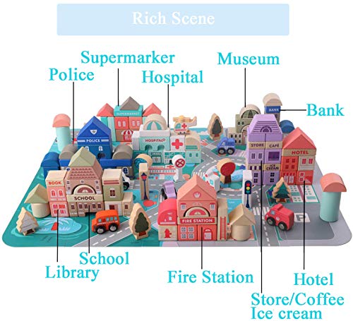 Umbresen UMBRESEN027 115 Pcs Wooden City Building Blocks Set, Colorful Stacking Preschool Educational Toys thumb #1
