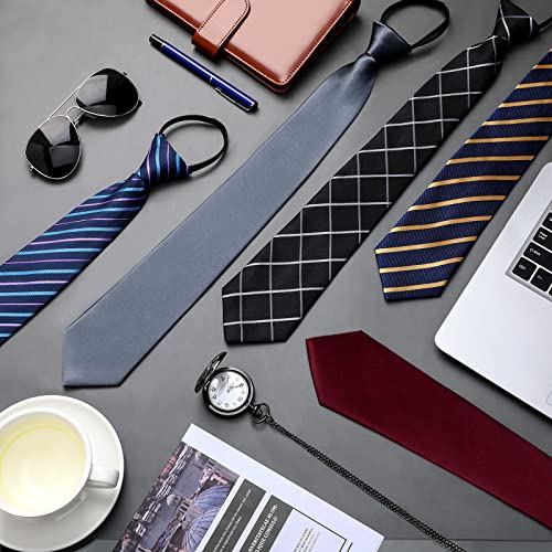 24 Pcs Zipper Ties For Men Adjustable Pre Tied Men's Necktie Classic Solid Color Striped Zipper Neck Tie Set For Women Adults Boys Girls School Uniform Graduation Business Wedding #TOP4