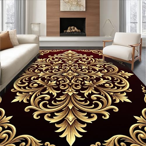 Design&I Low Pile Flatwoven Area Rug 4x6, Ornate Baroque Scrollwork