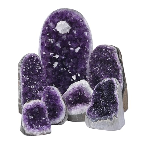 Image of 3.5-4.5 lbs, Large Premium A+ Grade Amethyst Geode Crystal Clusters - Each Piece is Unique & Natural - - Deep Purple Crystal Formations - FREE 3 inch Selenite Wand with purchase.