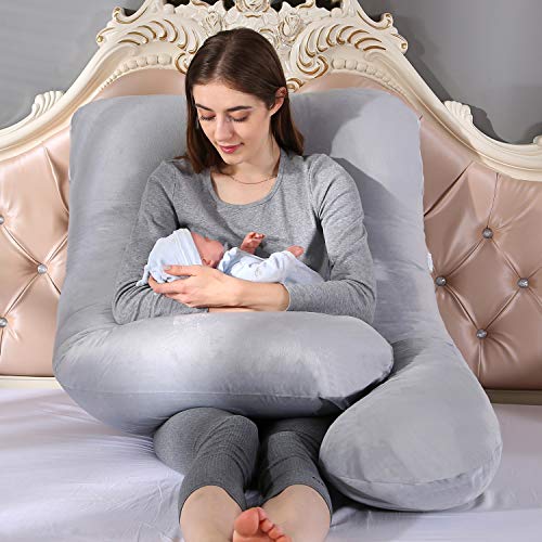 Amagoing 57 Inches Pregnancy Pillows For Sleeping, U Shaped Maternity Full Body Pillow For Pregnant Women With Hip, Leg, Back, Belly Support, Washable Velvet Cover Included #TOP3