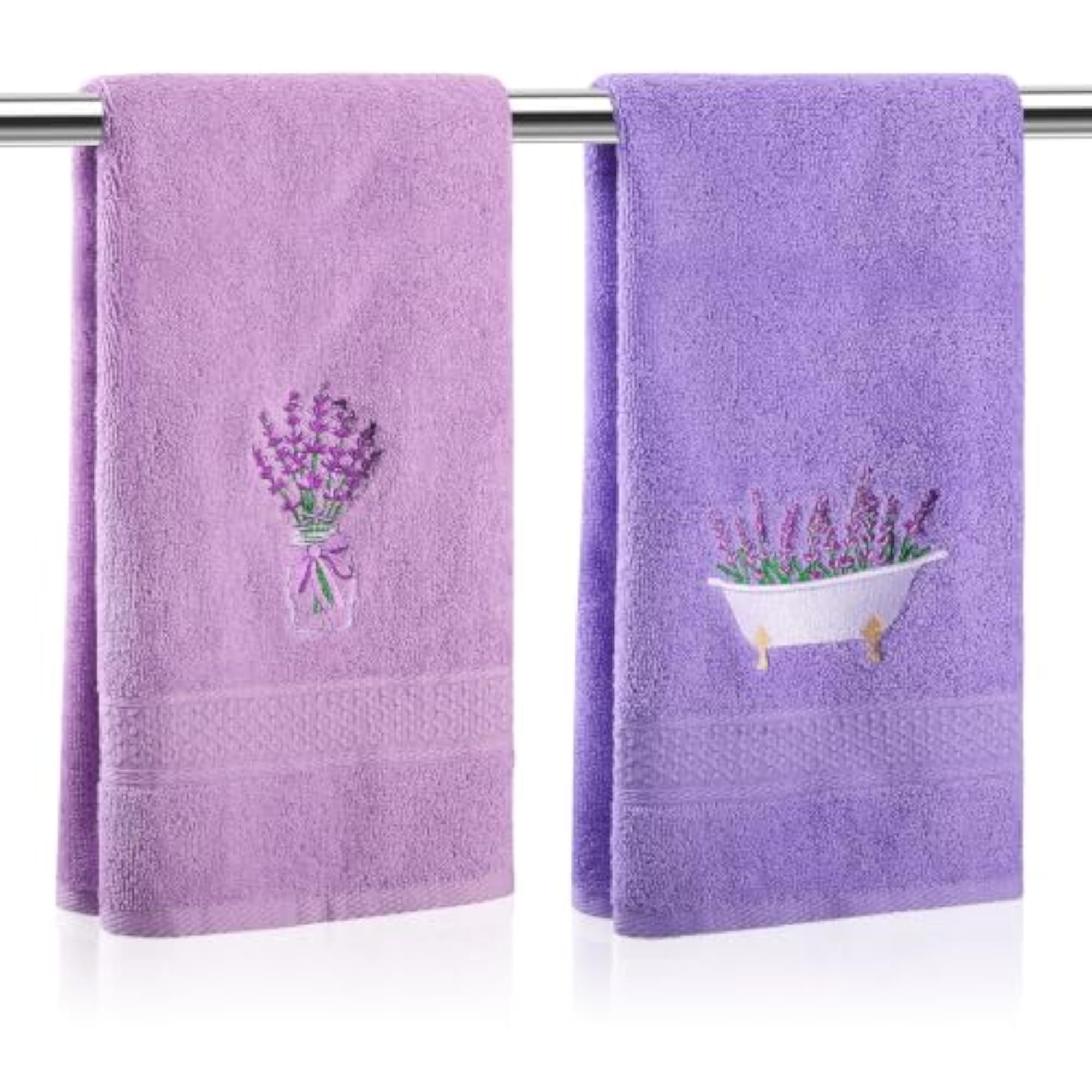 2 Pcs Lavender Hand Towels, Purple Bath Towels Set