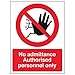 vsafety 52018 an-s"Pas d'admission d'accès authorised personnel Only/main « L'Interdiction signe, autocollant, Portrait, 150 mm x 200 mm, noir/rouge