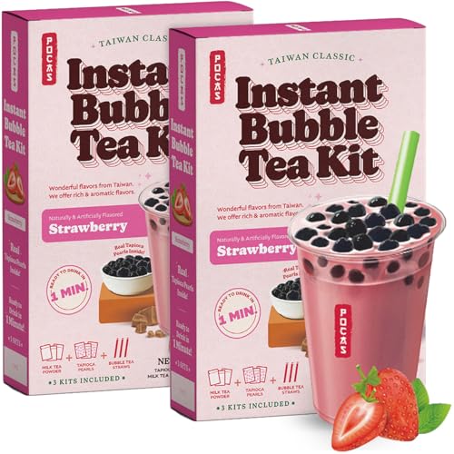 Pocas Bubble Tea Kit, Strawberry 2-Pack – Instant Milk Tea Powder With Authentic Tapioca Pearls For Instant Bubble Tea, 10 Kits