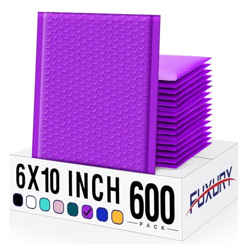 Image of Fuxury Bubble Mailers 6x10 inch 600 Pack Purple Padded Envelopes Usable 6x9 inch | Durable Mailing Envelopes Bubble Padded, Shipping Bags for Mailing,Packaging, Small Business, Boutique, Bulk #0