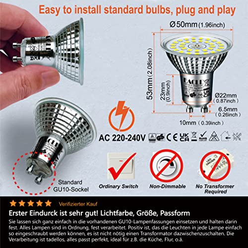 EACLL GU10 LED Bulbs 3-Step Dimmable 3-Brightness, 10W 6000K Cool White, Pack of 6, 940lm Equivalent 125W Halogen Spotlight - Image 4