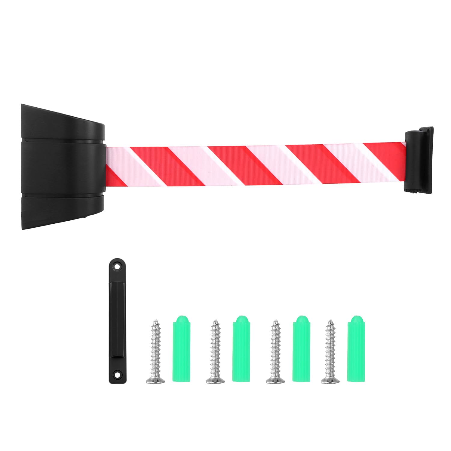 QWORK® Barrière de ceinture rétractable, boîtier ABS 5 m, ceinture de sécurité rouge et blanche avec vis