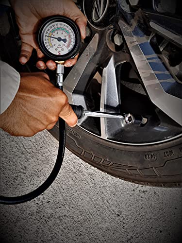 Image of S.I Tyre pressure Gauge with Hose & TTC, 200PSI Car Truck Heavy Duty Premium Tyre Pressure Gauge Air Pressure Check Gauge