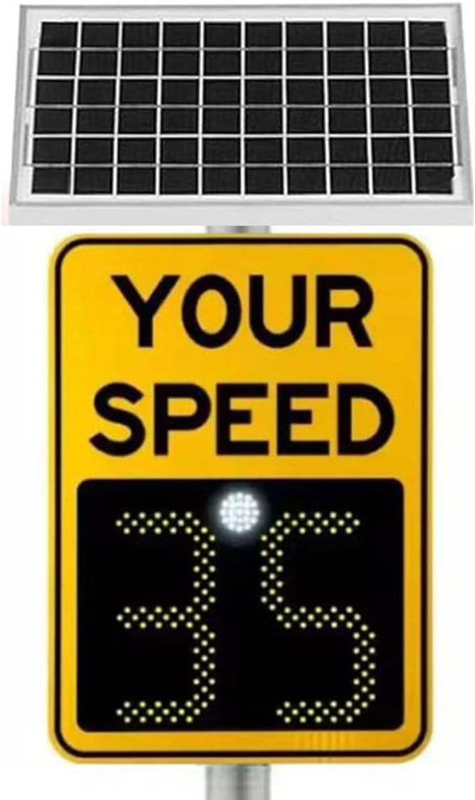 20"x27" Solar Speed Speed Display Radar Traffic Sign, Radar Feedback Sign Road Safety Speed Limit Detector with Accessories, Yellow