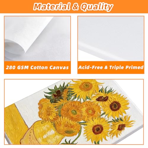 Leinwand Set zum Bemalen, 9 Keilrahmen Leinwände in 3 Größen 10x15, 15x20, 20x30 cm, 280 g/m², 3-fach grundiert, säurefreie Baumwolle, für Acryl, Öl, Gouache, Künstler & Anfänger
