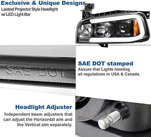 Miniatura 4 de Faros delanteros con proyector de tubo LED, color negro, compatible con Dodge Charger 2006-2010
