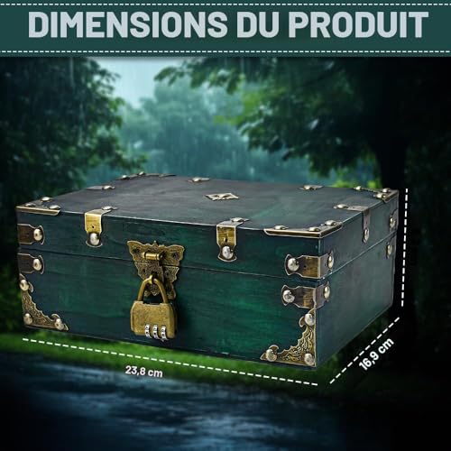 Coffre au trésor en bois contre le désordre boîte à code vert