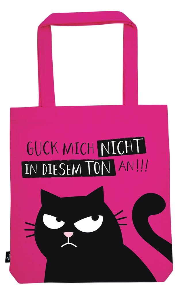 moses Ed, the Cat Cotton Shopper Fabric Bag 100% Cotton with Cat Motif, Shopper with Stand for Shopping, Office or University, 39 x 42 cm, pink, 39 cm x 42 cm, Do not look at