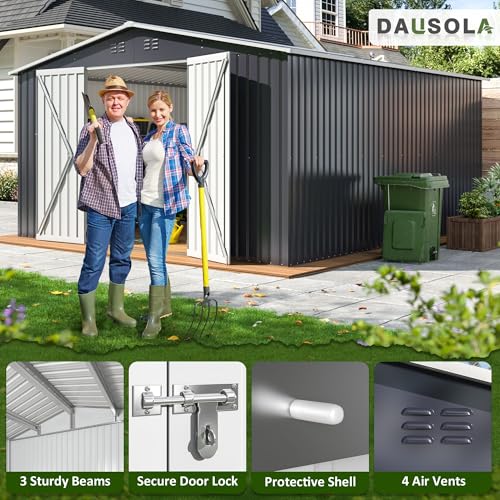 Image of DAUSOLA 10x12 FT Outdoor Storage Shed, Metal Garden Tool Sheds with Windows