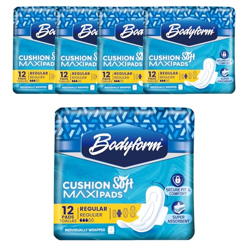 Image of Bodyform Maxi - Value Sanitary Napkins, Cushion Soft Always Comfortable and Ultra-Absorbent (Regular Wings, 48 Count (4 Packs of 12 Counts))