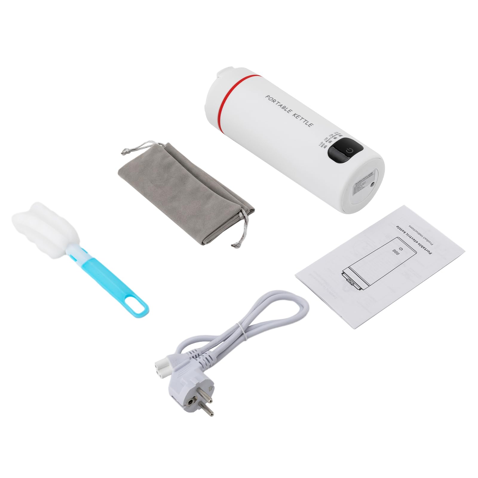 Hervidor eléctrico pequeño, 450 ml de acero inoxidable, hervidor de agua portátil, 6-7 min, hervidor de agua de viaje con función de aislamiento (blanco)