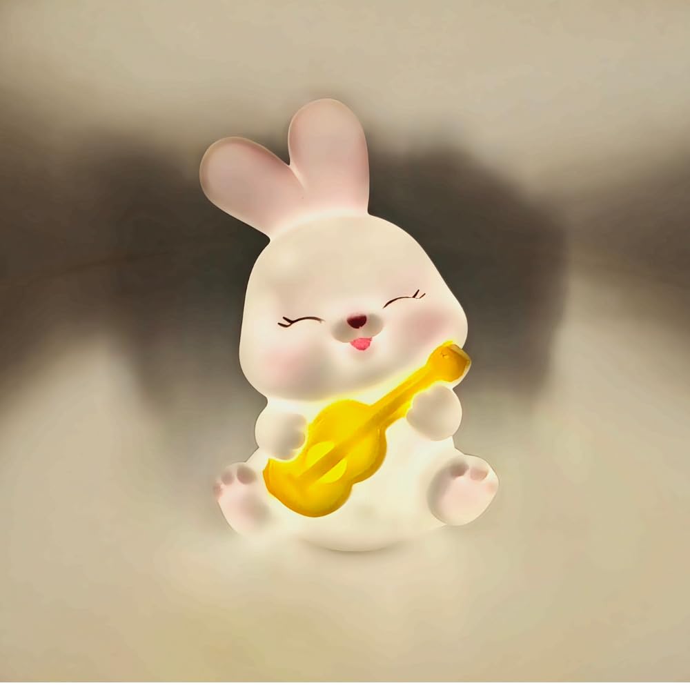 Tiny Bunny with Guitar Night Light (Small Size) - Portable Battery Operated LED Lamp - Warm Yellow Glow Decorative Mood Light for Kids Nursery, Bedroom & Gifts - 1 Pcs-image-48