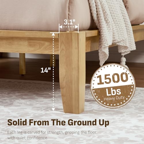 Image of Softa Mikor Queen Japanese Joinery Bed Frame with Headboard, Solid Rubberwood Platform Bed, 1500 Lbs Heavy Duty, SGS Certified, No-Tool Setup, Storage Shelf, USB-A /C Port, No Box Spring Needed