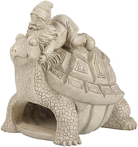 Bownew Gnome-Riding-Turtle Downspout Extension Statue Outdoor Gutter Splash Block Waterproof Polyresin for Lawn Farm and Patio, PH21090103