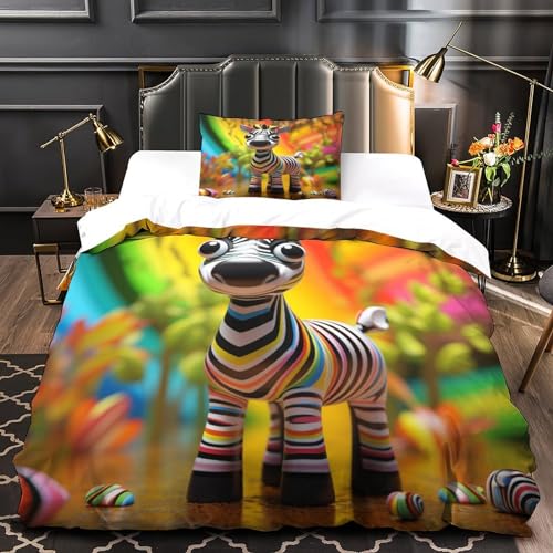 Housses de couettes imprimé zèbre IOFEER pour lit single 135x200cm