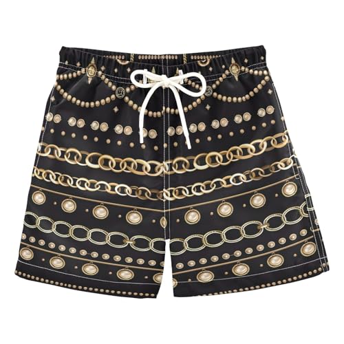 OREZI Boys Swim Shorts Illustration Seamless Gold Jewelry Bathing Suit