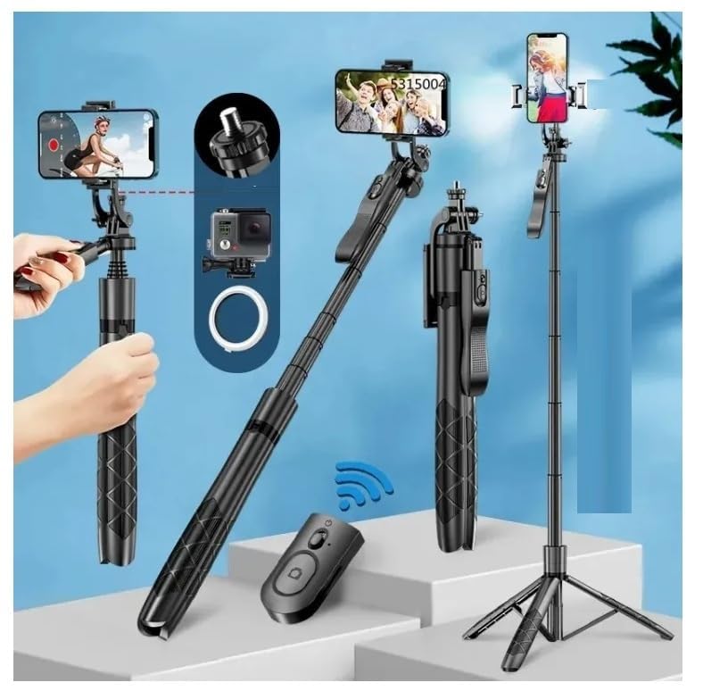 Image of L16 Selfie Stick Tripod (4in1) 5.8 Feet Long with Stable Handle BT Shutter Bluetooth Selfie Stick