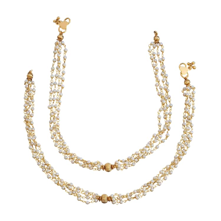 a v fashion INDIA - Traditional Kundan Payal Anklets for Women & Girls Delicate Antique Gold Plated Anklets Indian Payal Golusu boho jewelry Delicate Chain Set of 1 Pair-picture-16