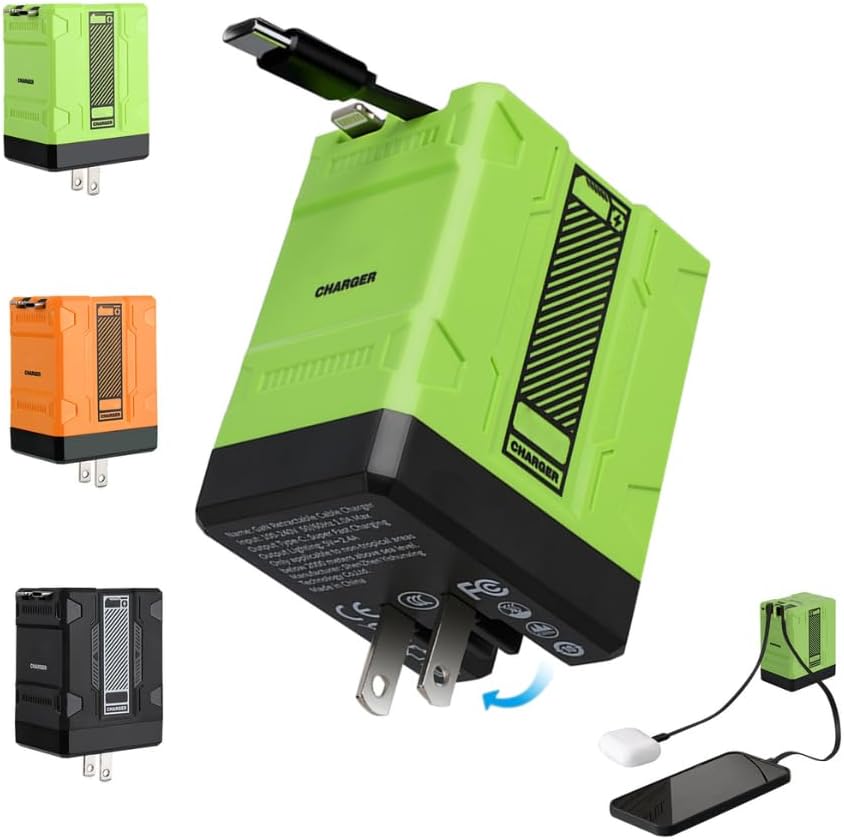 2 in 1 Compatible with 120w Fast Charger, 2025 New Retractable Wall Fast Charger Module, Portable c harger with All in 1 Foldable Plug,for Phone, Tablet, Laptops(Green)