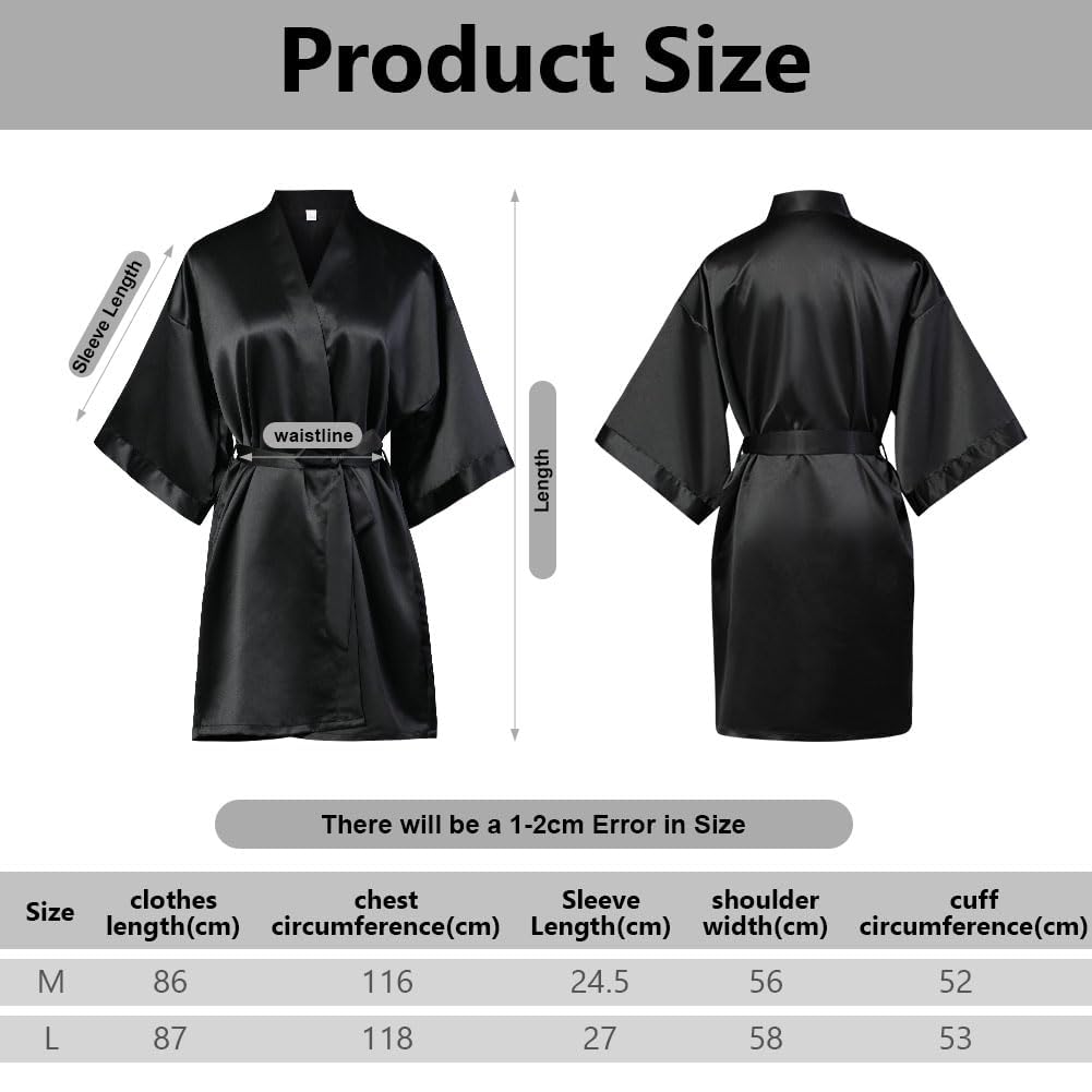 flintronic Damski satynowy szlafrok kimono, lekki luksusowy szlafrok, nocny szlafrok ślubny z dekoltem 3/4, odpowiedni do spa/hotelu/salonu