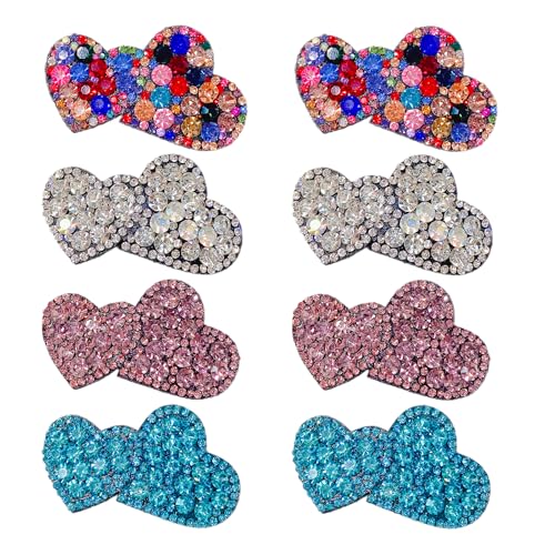 Pinzas para el cabello para niñas - 8 piezas de pasadores con forma de corazón con cristal - Accesorios de metal para mujeres, niñas y maquillaje para peinados miniatura 1