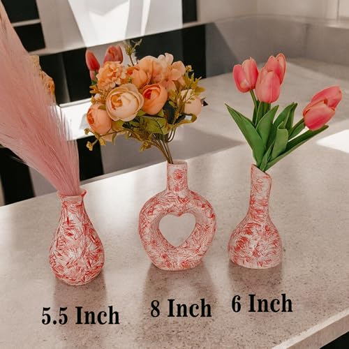 Image of Unique 8 Inches Heart Design Ceramic Vase for Living Room & Home Decor (8 Inches), Pampas Grass Heart Ceramic Vase for Living Room, Kitchen, Garden, Vases for Home Decor (Set of 3 Vases)