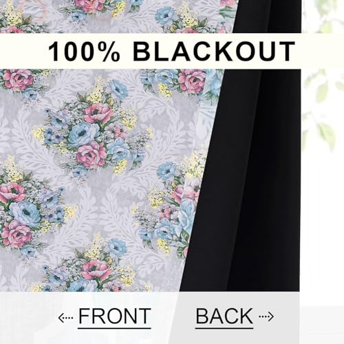 Image of Cloth Fusion Printed 100% Blackout Window Curtains 5 Feet Long Set of 2, Room Darkening Parda with Stainless Steel Grommets for Home Decor (5x4.5 Feet, Ivory Bouquet)