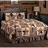 VHC Brands Bingham Star 3 Piece California King Quilt Set Country Patchwork Design Soft Black and Tan