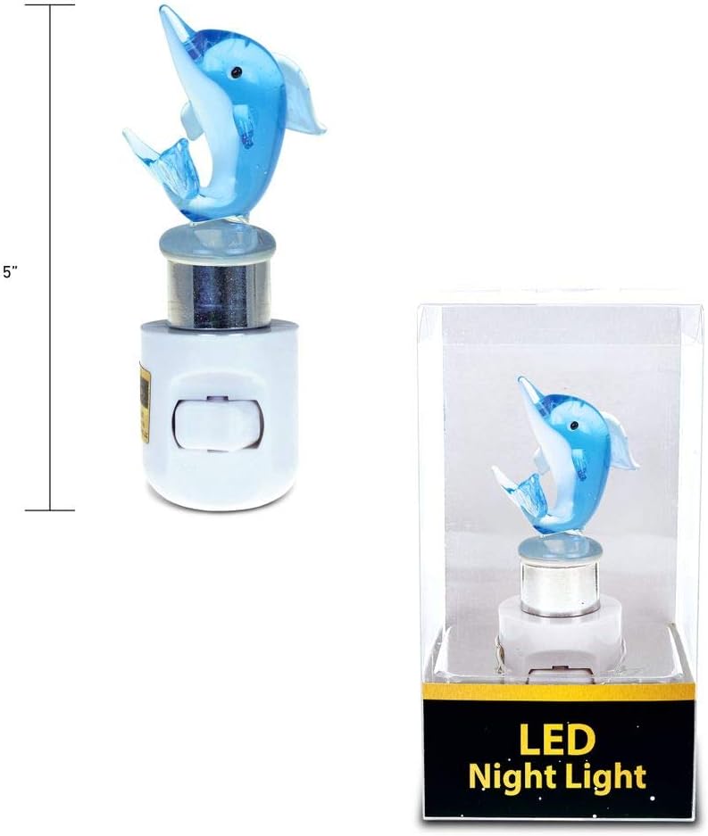 COTA Global Dolphin Night Light - Home Décor Wall Plug in Night Light with Switch, Unique Decorative Hand Made LED Glass Art Nightlight - 4.5 Inches
