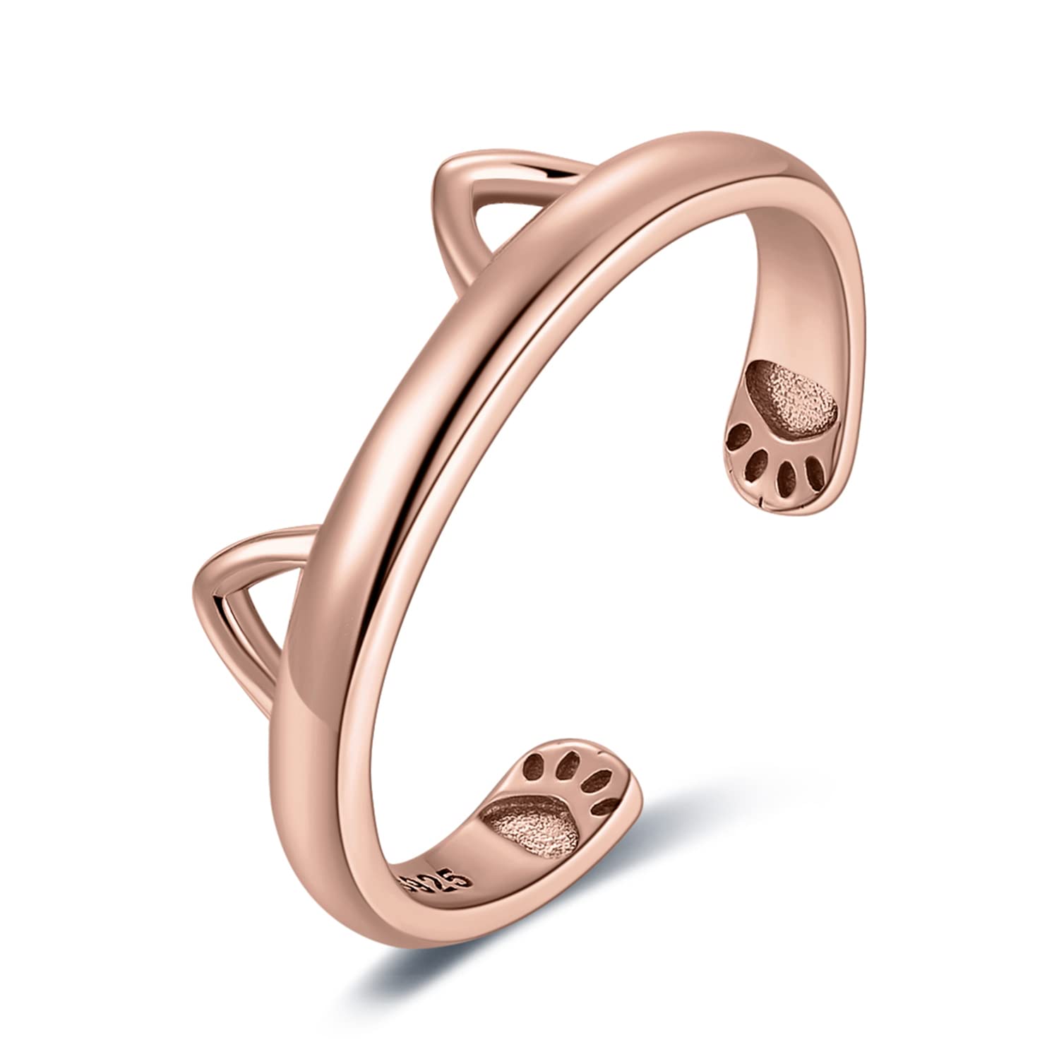 JewelryPalaceAnillo Mujer Ajustable Plata Oro 14k Oro Rosa, Gato Pata Anillos Niña Lindos Abiertos, Anillo Liso de Todos Los Partidos, Joyería Personalizada, Joyas de Mujer